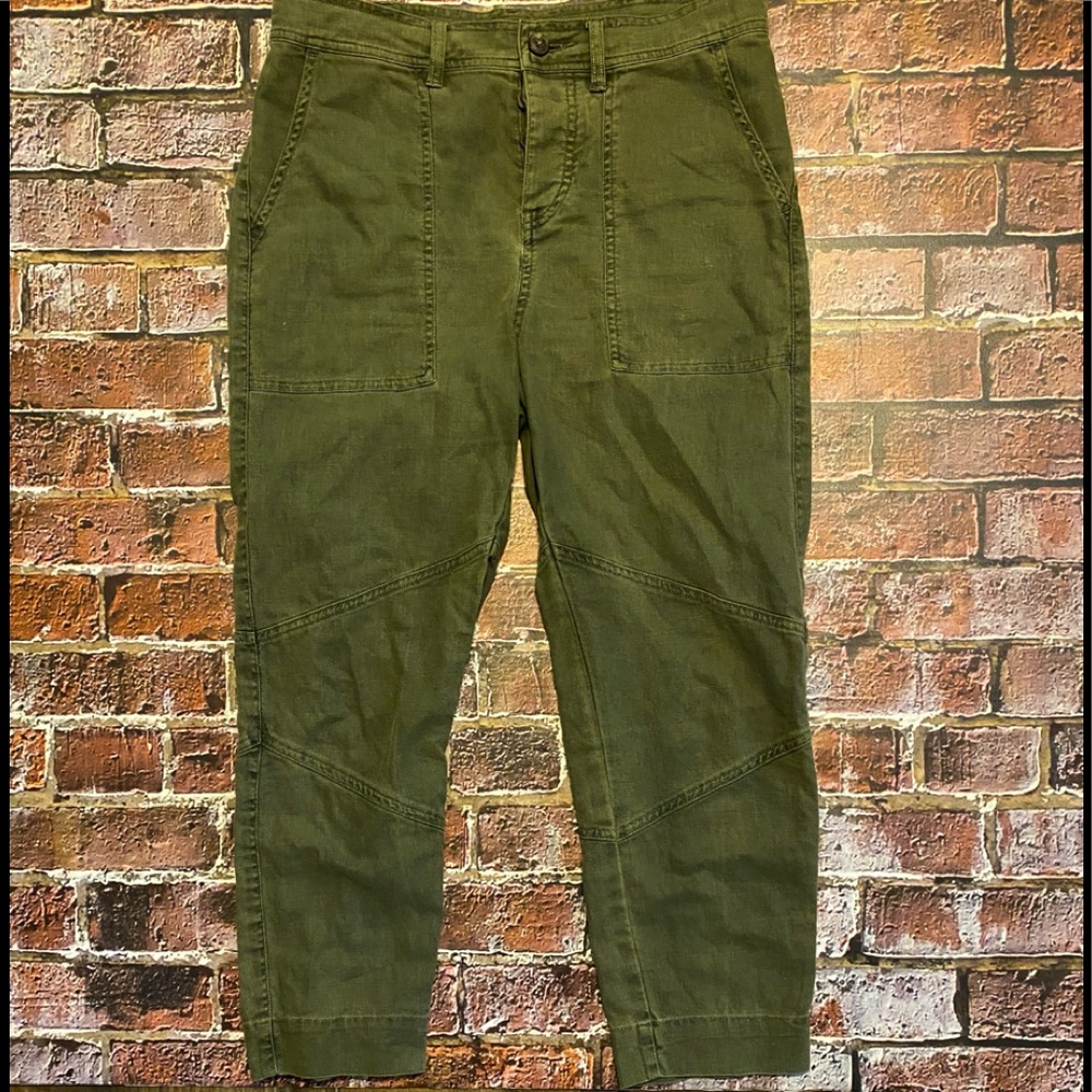BDG Sunwashed Army Green Crop Linen Blend Pants Sz 0